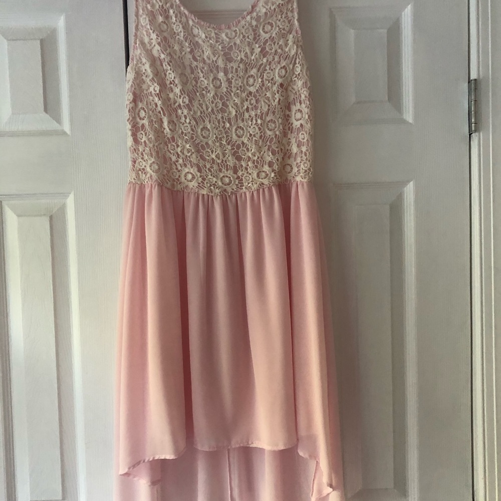 Pink crochet high-low dress